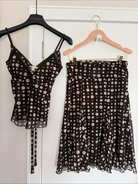 She Polka Dot Brown Midi Skirt tank set - Women dress Suit dress Germany 36